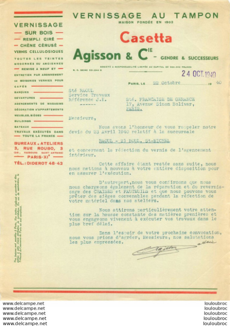 VERNISSAGE AU TAMPON CASETTA  AGISSON ET COMPAGNIE  3 RUE ROUBO PARIS 1940 - 1900 – 1949