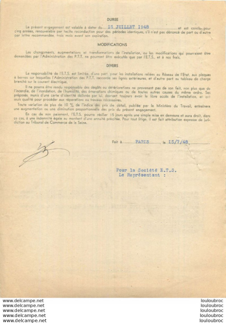 E.T.S. ENTREPRISE DE TELEPHONIE ET DE SIGNALISATION 22 RUE LECOURBE PARIS 1948 - 1900 – 1949