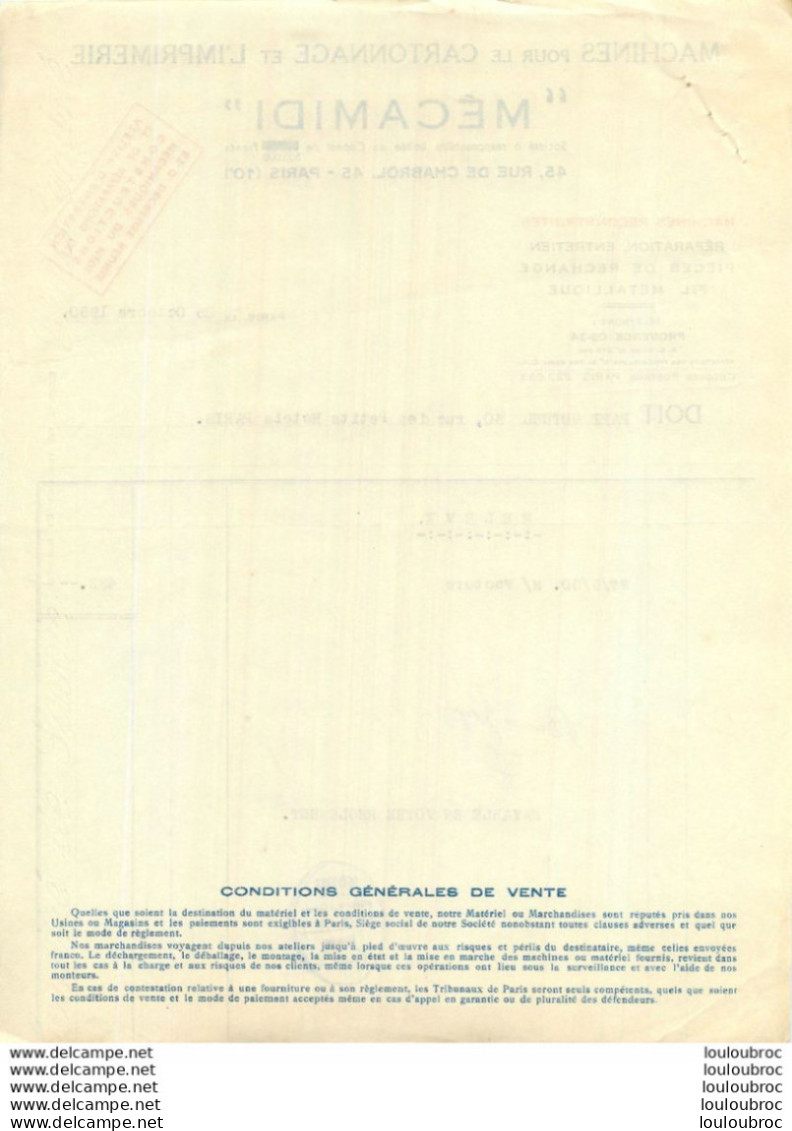 MECAMIDI MACHINES POUR LE CARTONNAGE ET IMPRIMERIE 45 RUE DE CHABROL PARIS 1950 - 1950 - ...