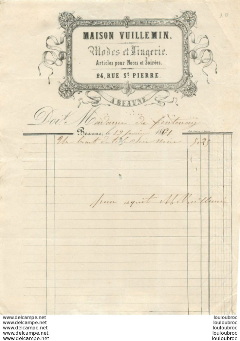 BEAUNE 1861 MAISON VUILLEMIN MODES ET LINGERIE - 1800 – 1899