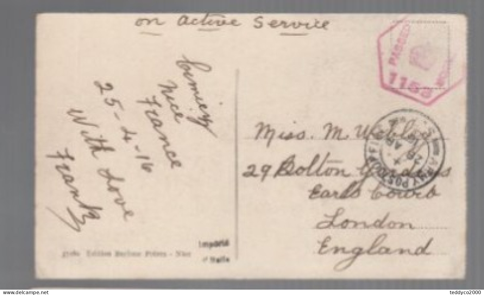 ARMY POST OFFICE 1916 Nice To London - Cartas & Documentos