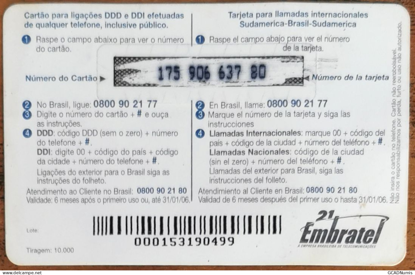 Carte De Recharge - Casarao Embratel 66 M Brésil - Télécarte ~42 - Brazilië