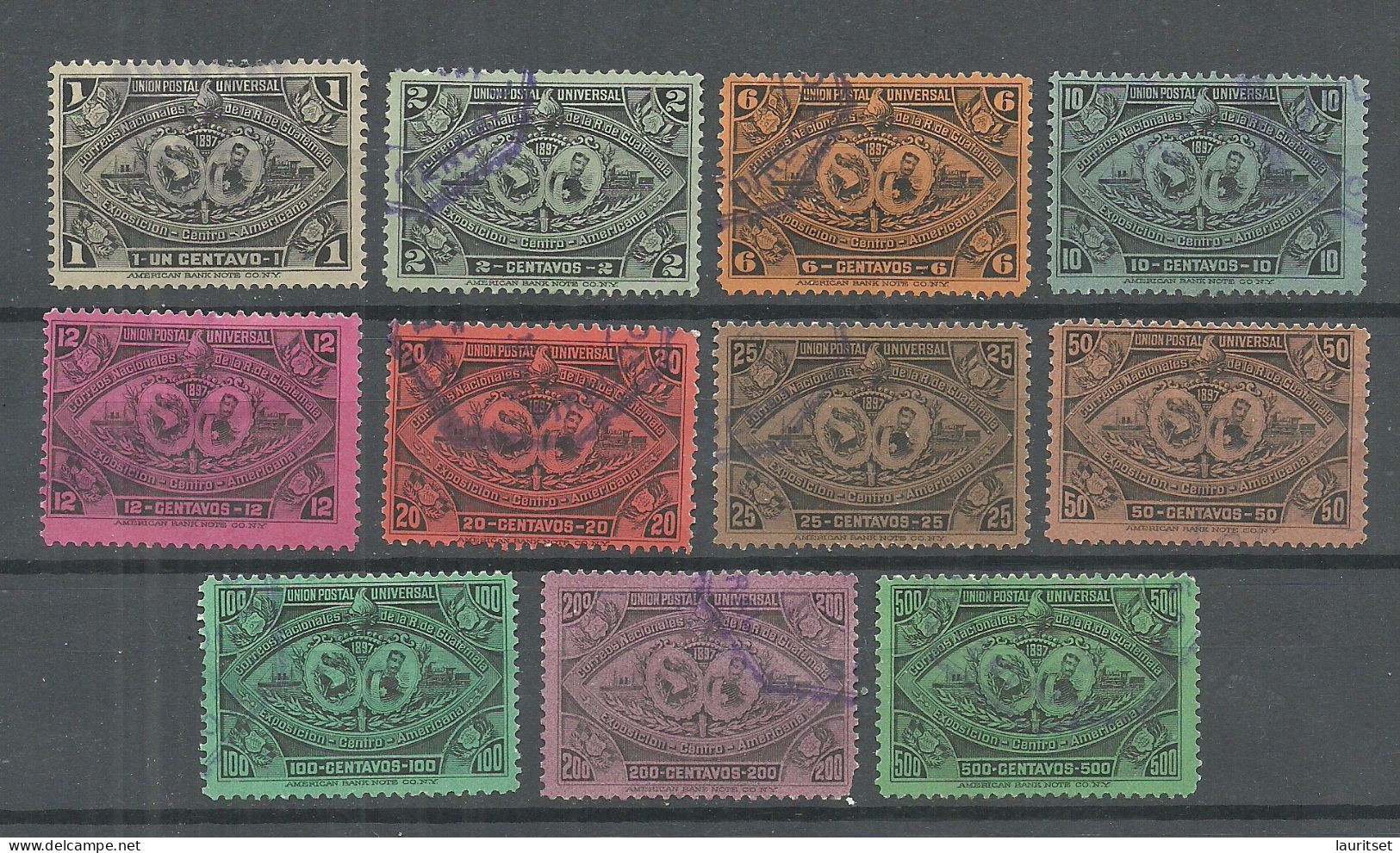 GUATEMALA 1897 UPU = 11 Values From Set Michel 57 - 70 O NB! 3 Stamps Are Damaged - Thins + Missing Corner! - Guatemala