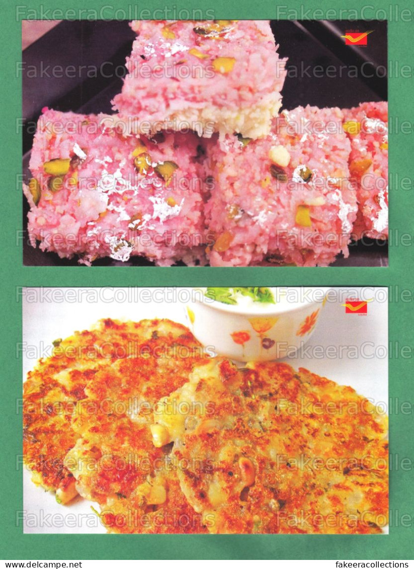 INDIA 2023 Inde Indien - INDIAN CUISINES Picture Post Card - Coconut Gulkand Burfi & Sabudana Vada - Postcards, Food - Recipes (cooking)