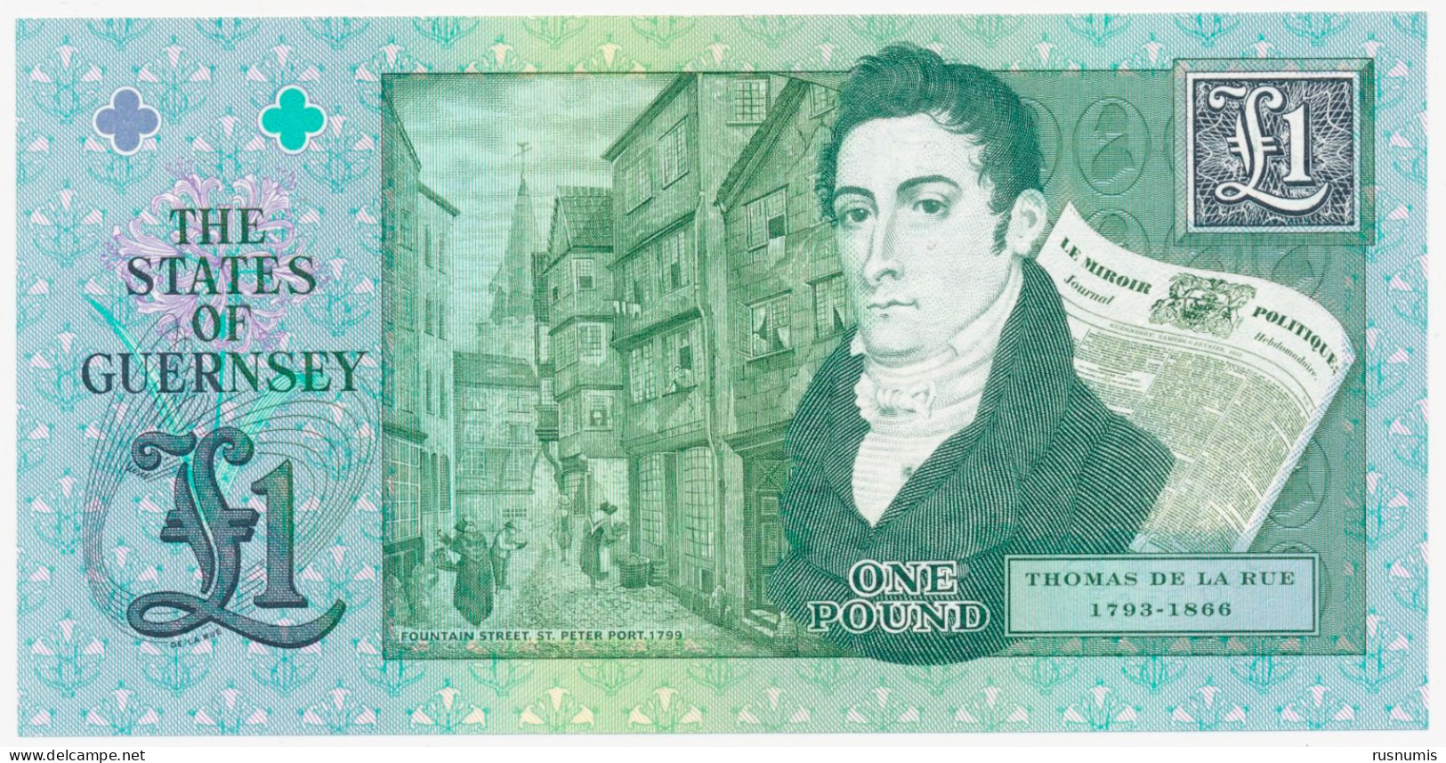 GUERNSEY 1 POUND P-62 COMMEMORATIVE 200th Anniversary Of Thomas De La Rue's First Commercial Venture 2013 UNC - Guernesey