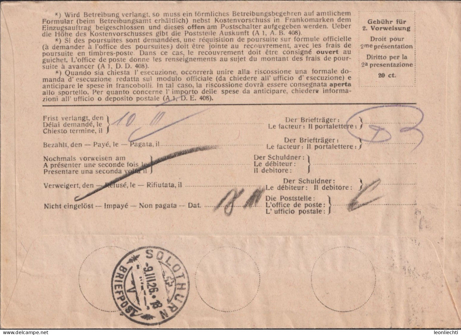 1926 Schweiz,  Einzugs-Auftrag Zum:CH 153+174, Mi:CH 164x+206x, Tell-Brustbild , Hirt Von Roll's Sohn Solothurn - Lettres & Documents