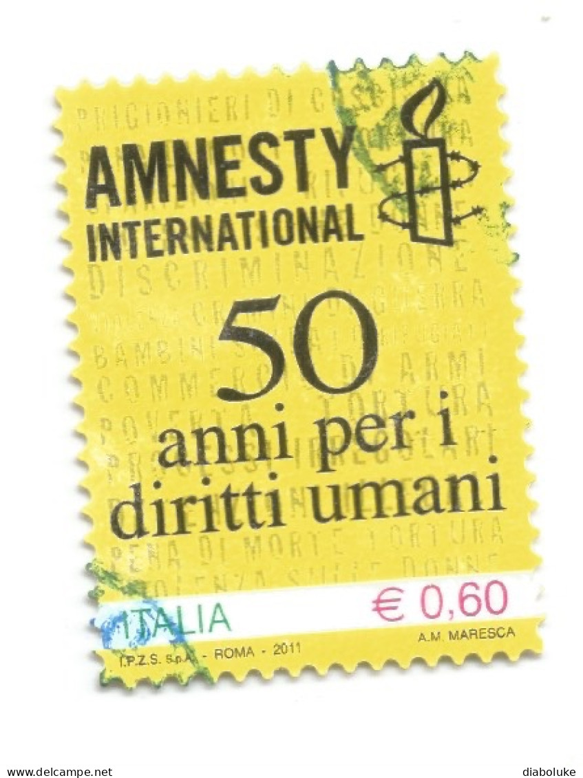 (REPUBBLICA ITALIANA) 2011, AMNESTY INTERNATIONAL - Serie Di 1 Francobollo Usato - 2011-20: Oblitérés