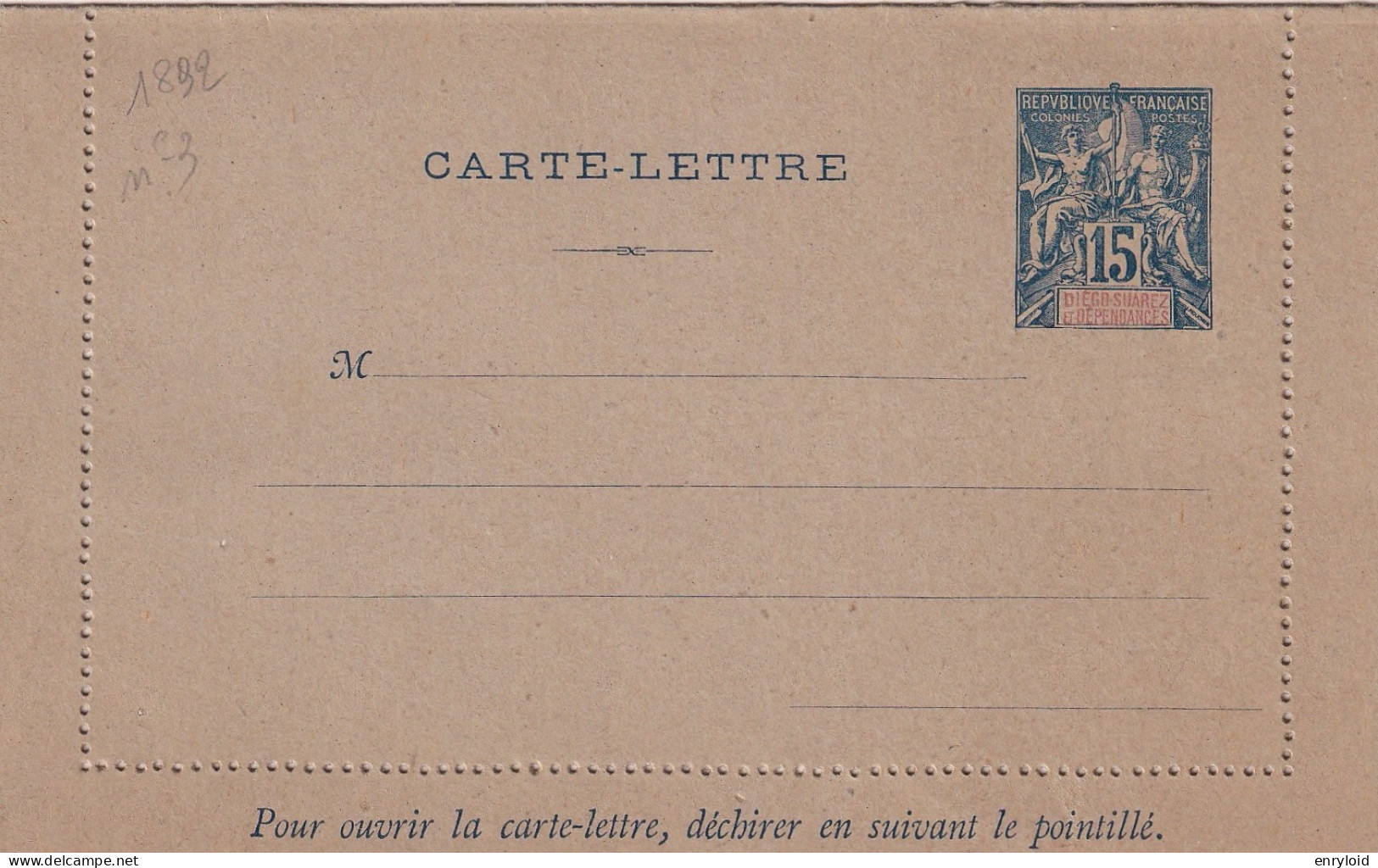 Diego Suarez Et Dependances Colonies Entier Francaise Postes 15 C. Carte - Lettre - Covers & Documents
