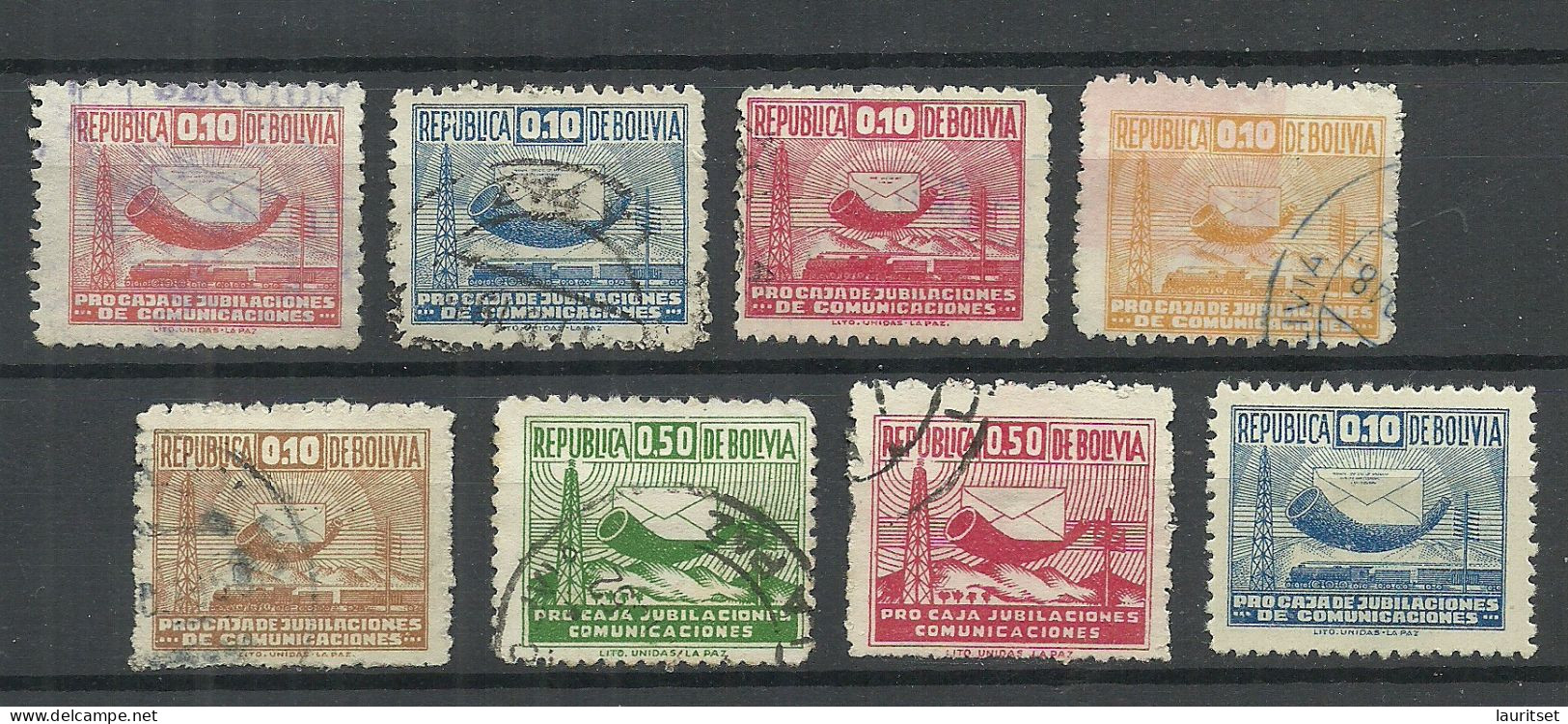 BOLIVIA 1944-1951 Michel 38 - 44 O Lot Of 8 Zwangszuschlagsmarken F. Verkehrsangestellte - Bolivien