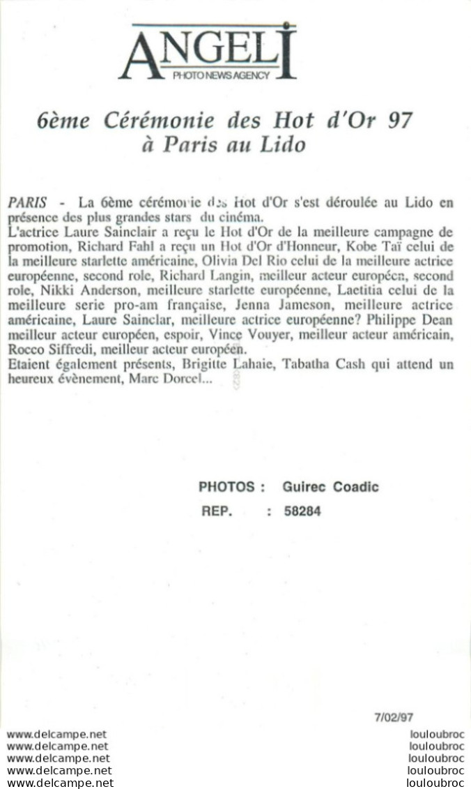 PARIS AU LIDO 6ème CEREMONIE DES HOT D'OR 1997 PHOTO DE PRESSE AGENCE  ANGELI 27X18cm Ref2 - Pin-ups