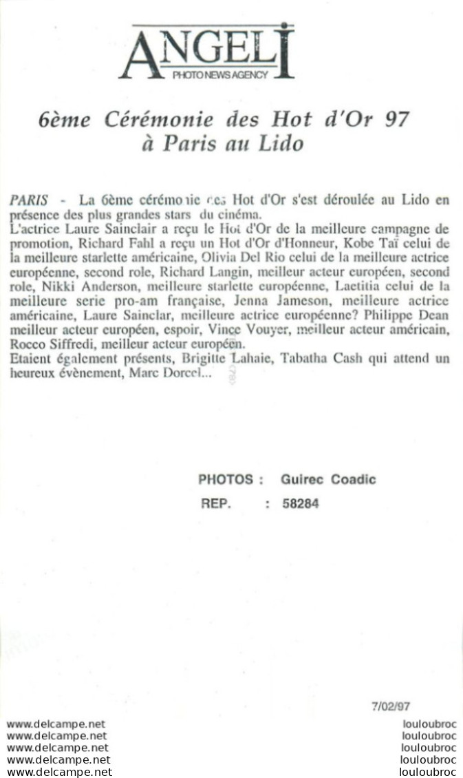 PARIS AU LIDO 6ème CEREMONIE DES HOT D'OR 1997 PHOTO DE PRESSE AGENCE  ANGELI 27X18cm Ref1 - Pin-up