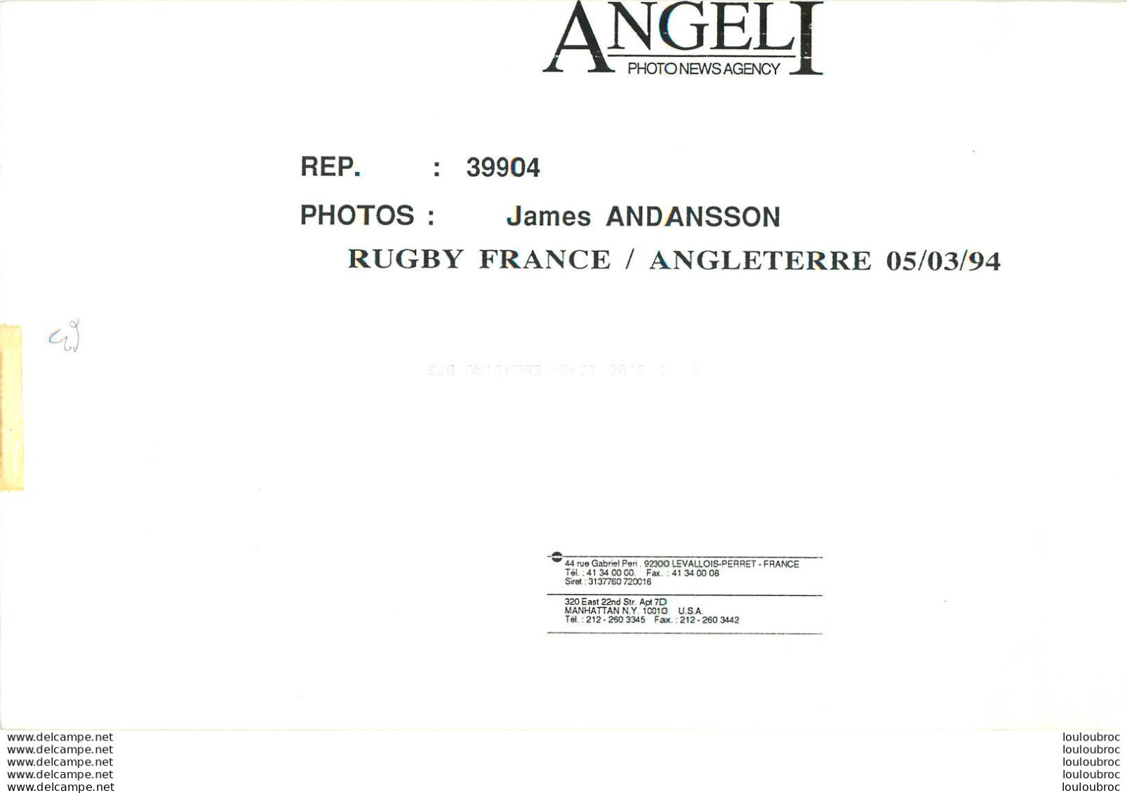 RUGBY FRANCE ANGLETERRE  05/03/1994 PHOTO DE PRESSE AGENCE  ANGELI 27 X 18 CM - Deportes