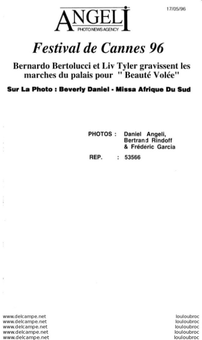 FESTIVAL DE CANNES 1996 BEVERLY DANIEL MISS AFRIQUE DU SUD  PHOTO DE PRESSE AGENCE  ANGELI 27 X 18 CM - Célébrités