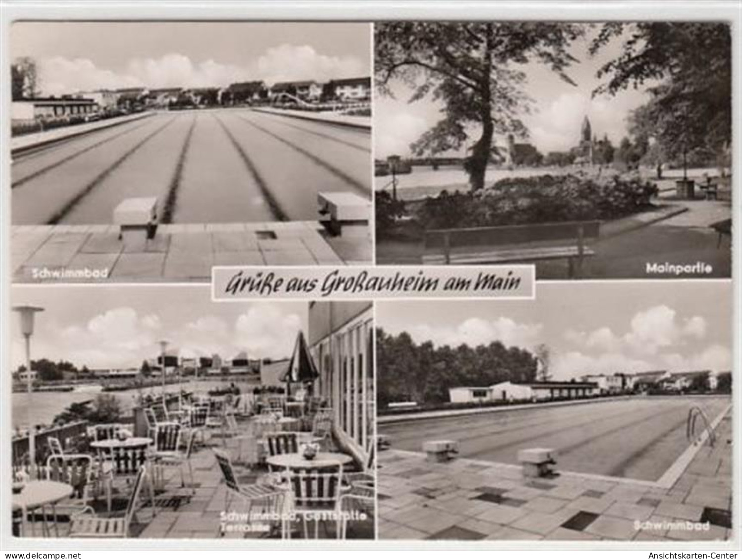 39094106 - Hanau. 4 Abbildungen. Schwimmbad Mainpartie Gelaufen, 1966. Buegig, Leichter Stempeldurchdruck, Sonst Gut Er - Hanau