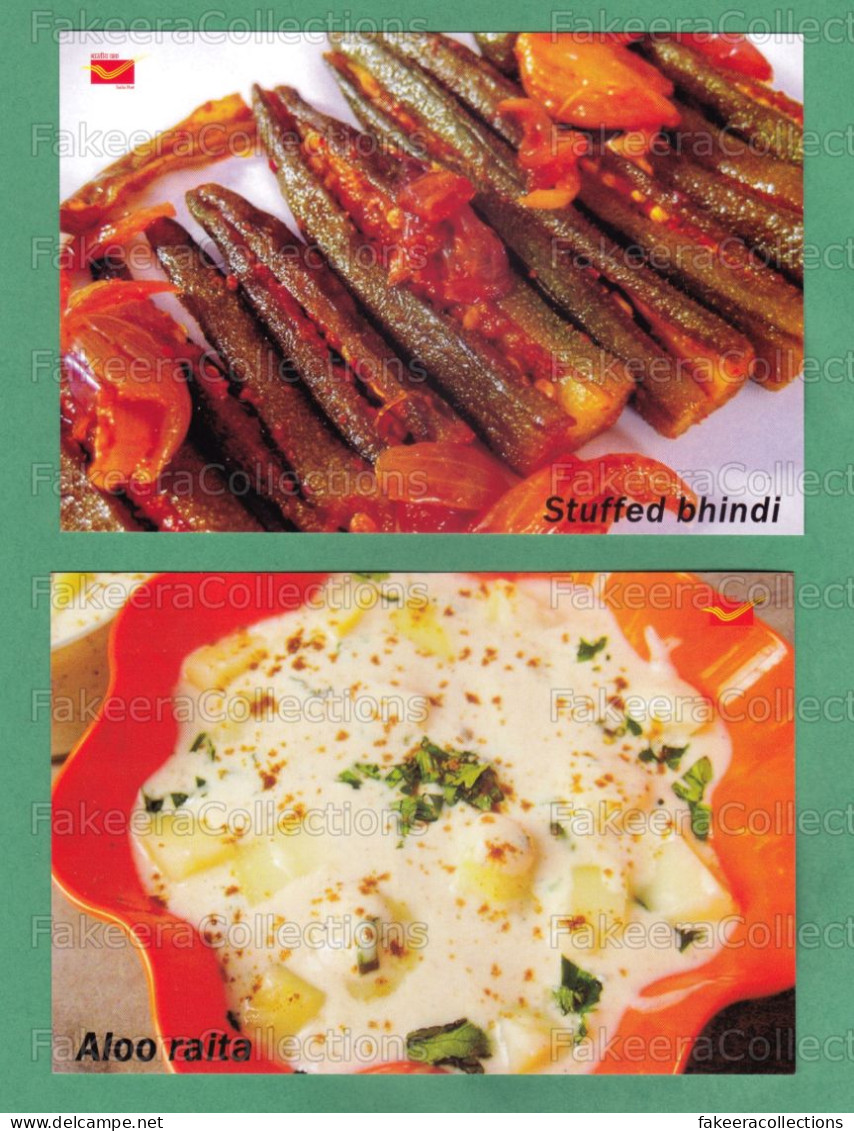 INDIA 2023 Inde Indien - INDIAN CUISINES Picture Post Card - Stuffed Bhindi & Aloo Raita - Postcards, Food, Postcard - Recettes (cuisine)