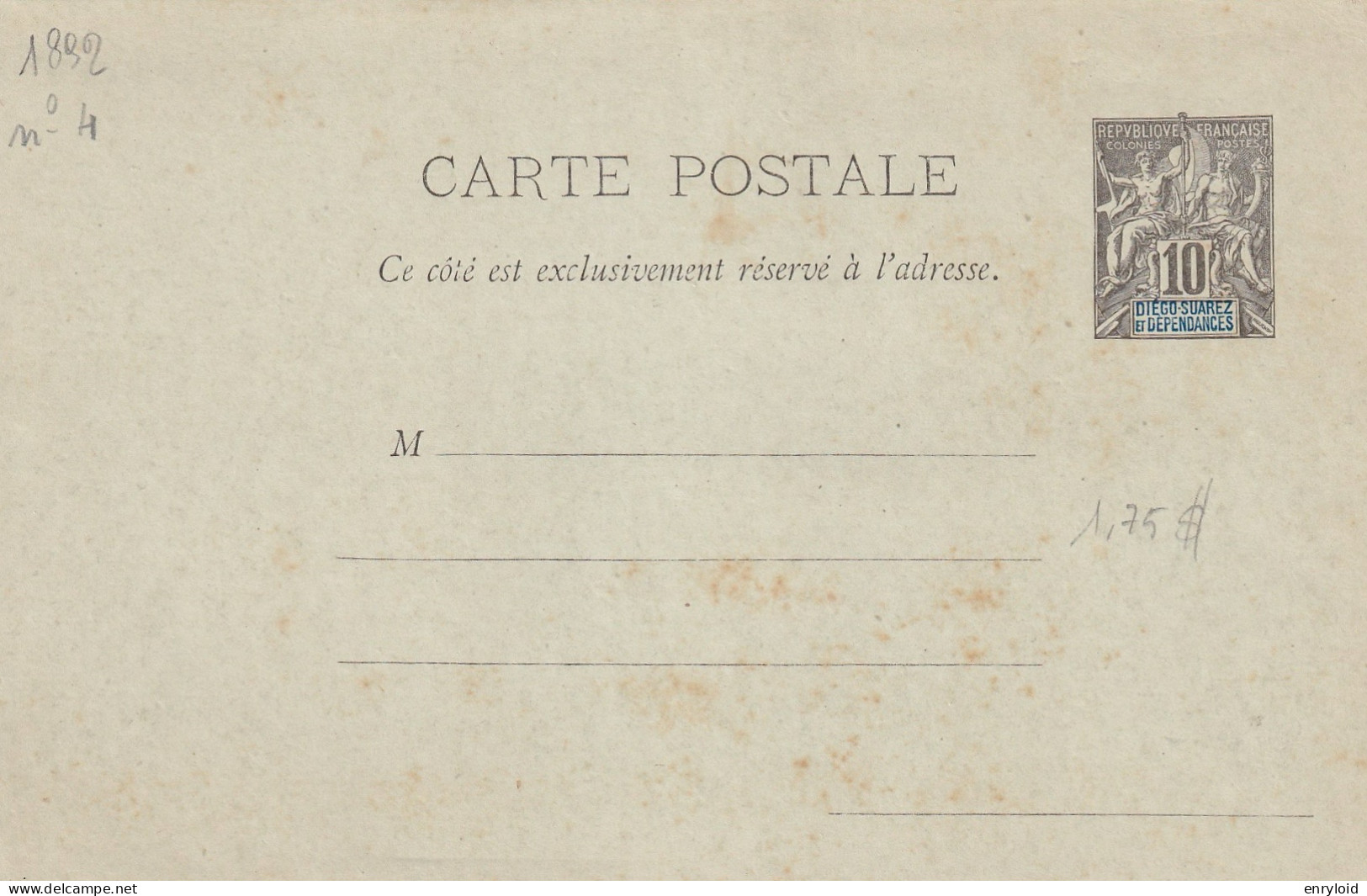Diego Suarez Et Dependances Colonies Francaise Postes 10 C. Carte - Lettre - Lettres & Documents