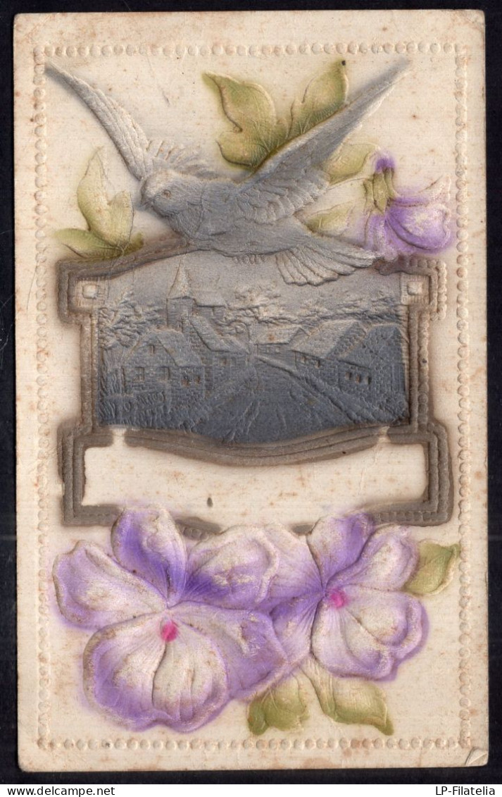 Postcard - Circa 1910 - Decorated - Embosed - Dove And Violet Flowers - Oiseaux