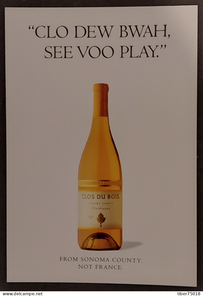 Carte Postale - Clos Du Bois (vin Blanc - Boisson - Alcool) From Sonoma County - Californie - Publicité