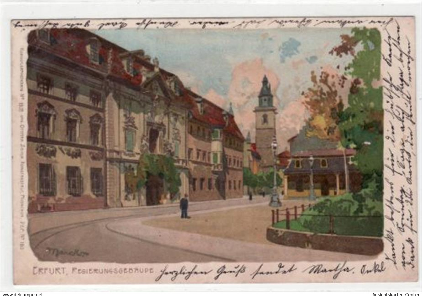 39016006 - Lithographie Erfurt Mit Regierungsgebaeude Gelaufen 1904. Ecken Mit Albumabdruecken. Gute Erhaltung. - Erfurt