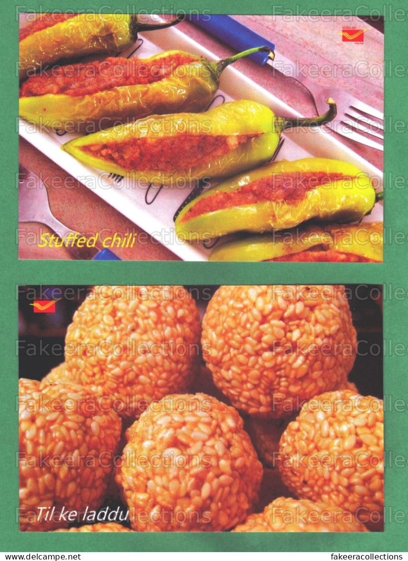 INDIA 2023 Inde Indien - INDIAN CUISINES Picture Post Card - Stuffed Chili & Til Ke Laddu - Postcards, Food - Recetas De Cocina