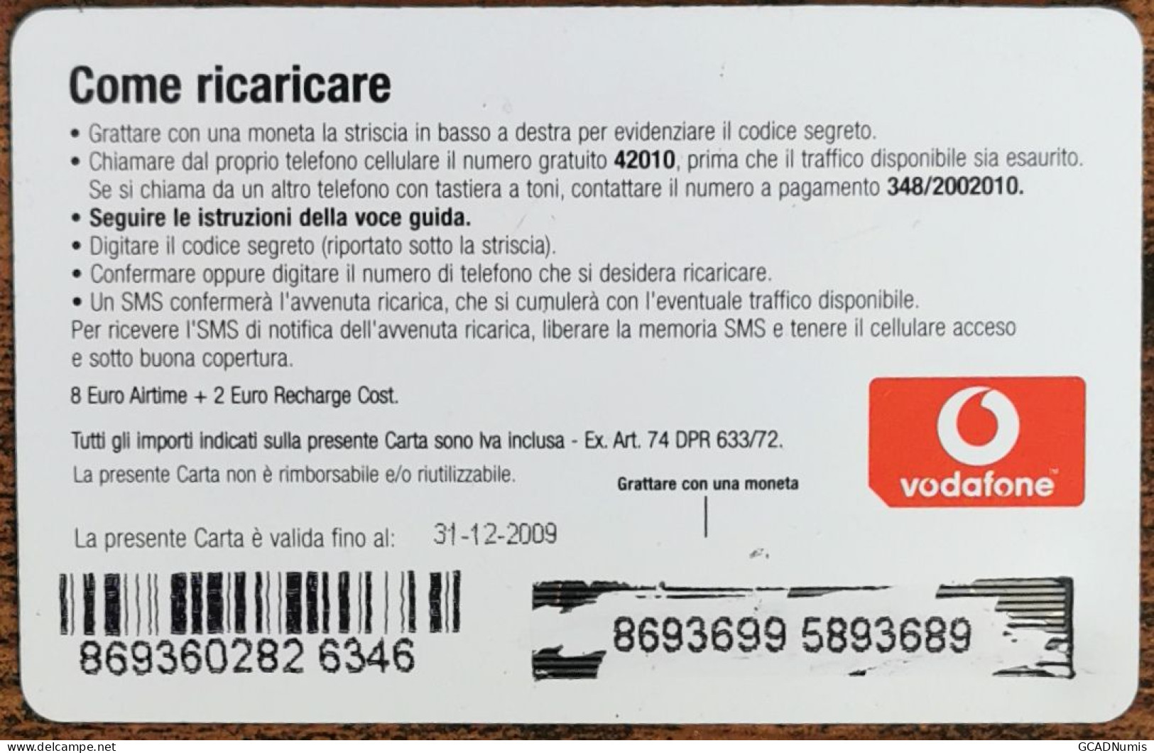 Carte De Recharge - Carica Espressiva 10€ Vodafone Mobile Italy - Télécarte ~43 - Cartes GSM Prépayées & Recharges