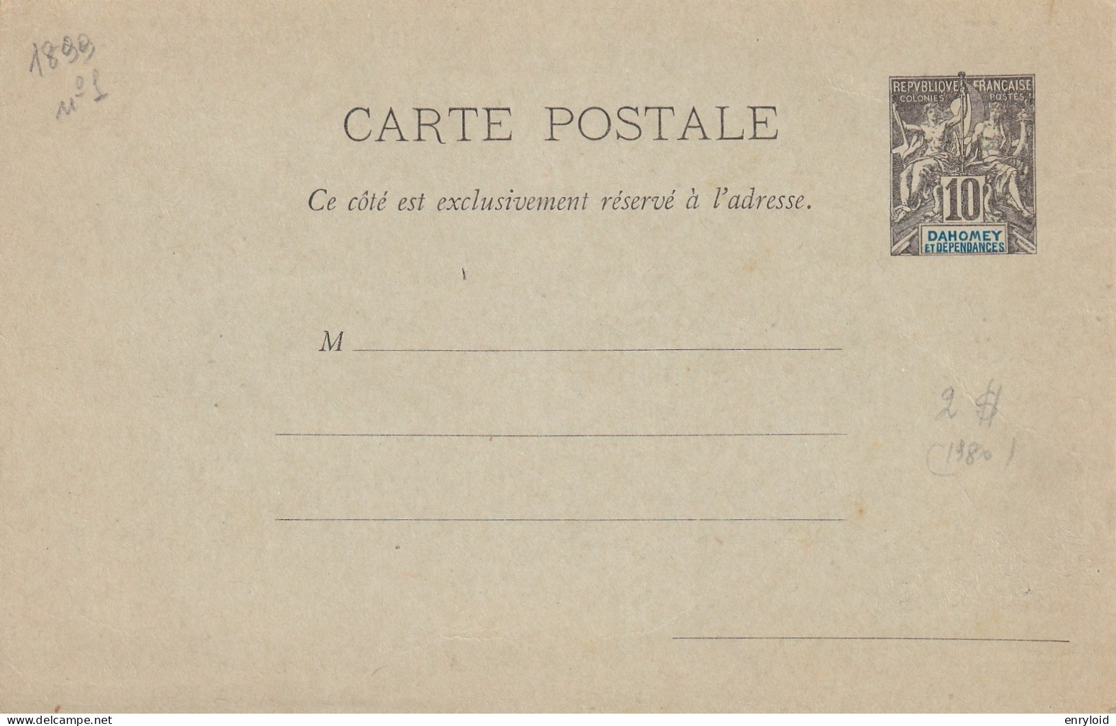 Dahomey Et Dependances Colonies Francaise Postes 10 C. Carte - Lettre - Briefe U. Dokumente