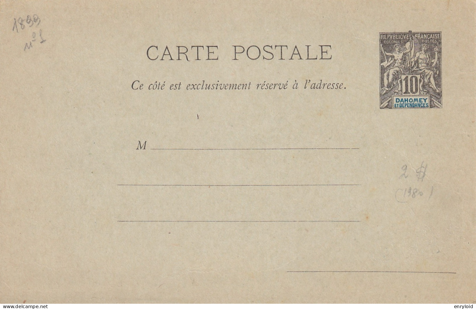 Dahomey Et Dependances Colonies Francaise Postes 10 C. Carte - Lettre - Lettres & Documents