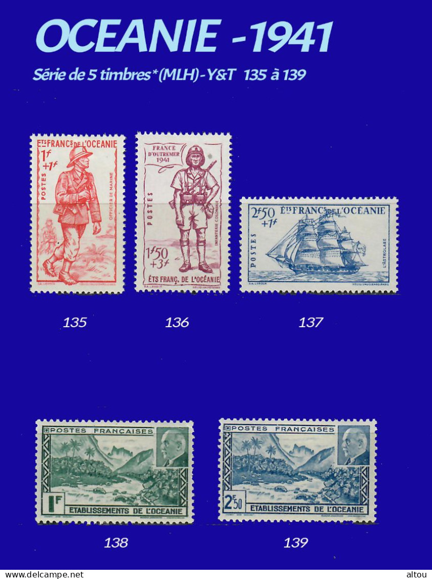 OCEANIE - 1941 Série  De 5 Timbres * (MLH) N° 135 à 139 - Neufs