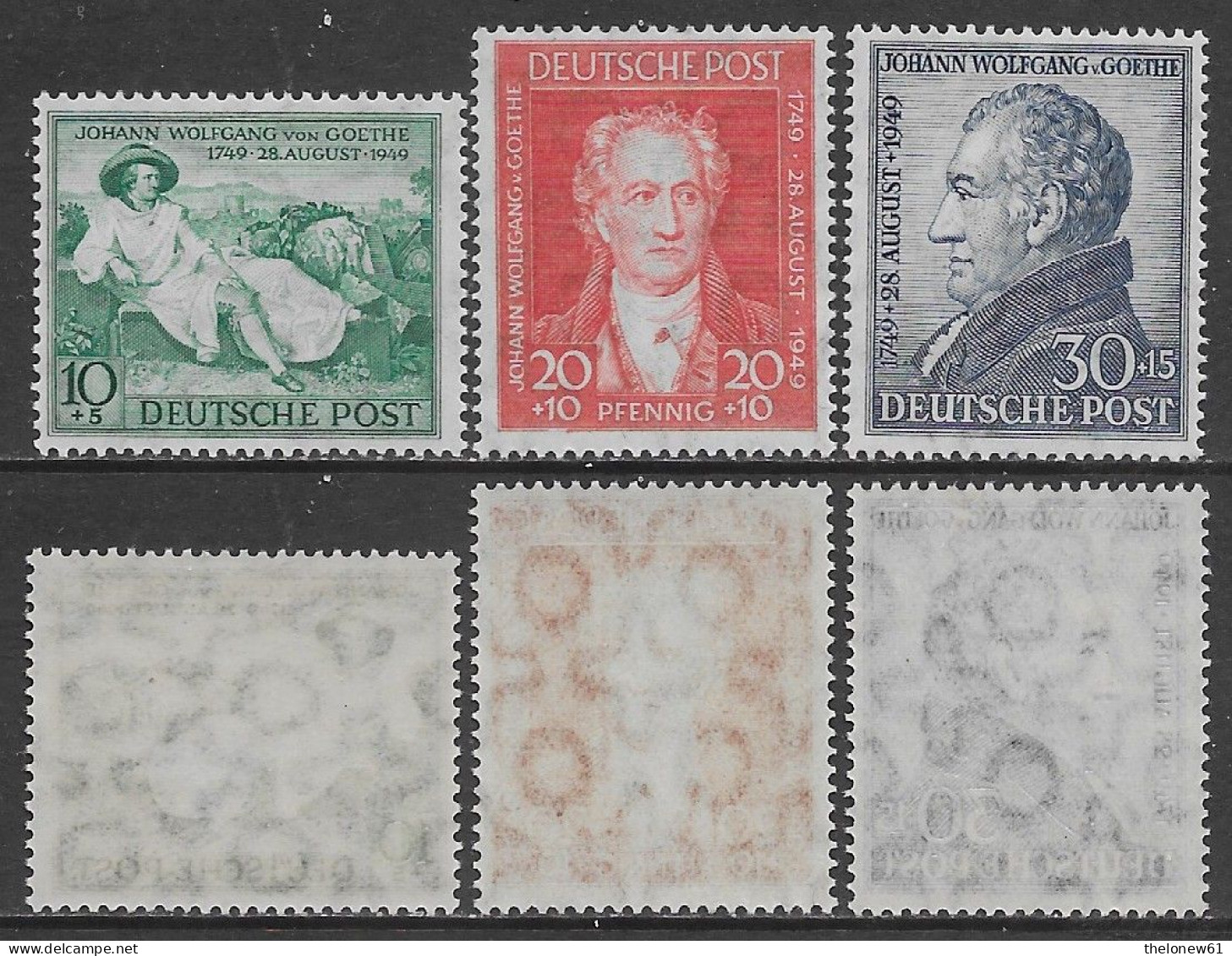 Germania Germany 1949 British American Zone Birth Of Goethe Mi N.108-110 Complete Set MNH ** - Neufs