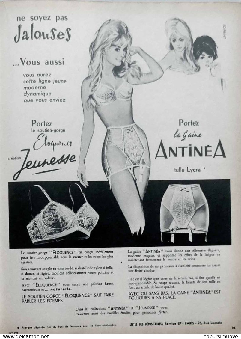 Publicité Papier  LINGERIE LYCRA ANTINEA JEUNESSE Mai 1964 FAC 992 - Publicités