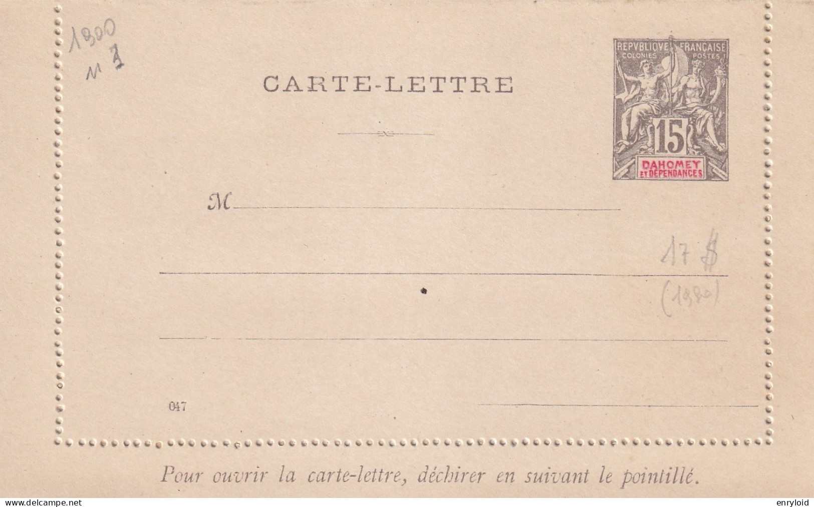 Dahomey Et Dependances Colonies Francaise Postes 15 C. Carte - Lettre - Lettres & Documents