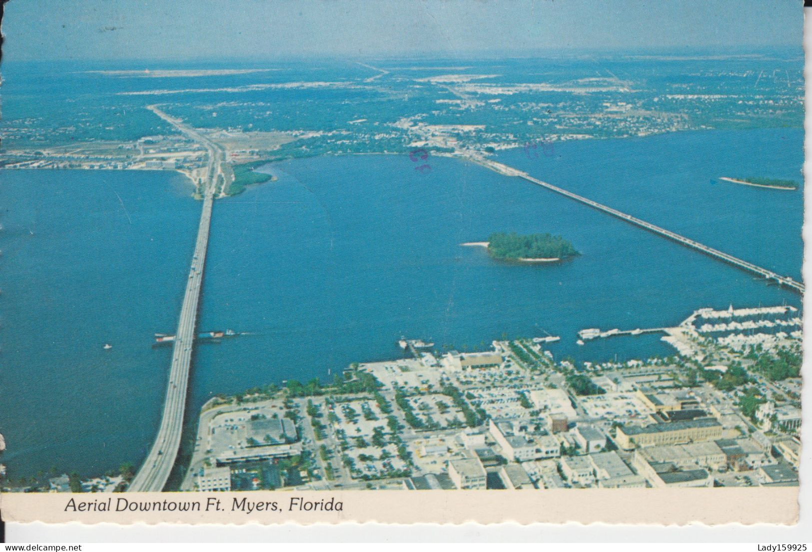 Aerial Downtown Fort Myers Floride. Two Bridges Over The Caloosahatchee River Yacht Basin Center Right Of Picture - Fort Myers