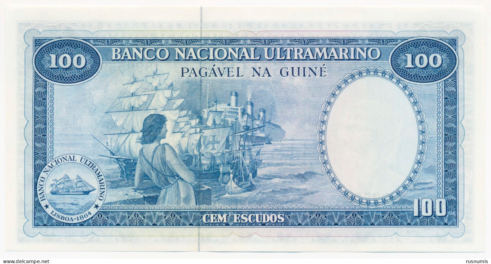 PORTUGUESE GUINEA GUINE 100 ESCUDOS P-45 Nuno Tristгo - Sailing Boat Steam Ship 1971 UNC - Guinée