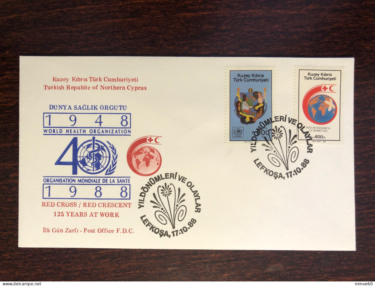 CYPRUS TURKISH FDC COVER 1988 YEAR WHO RED CROSS HEALTH MEDICINE STAMPS - Brieven En Documenten