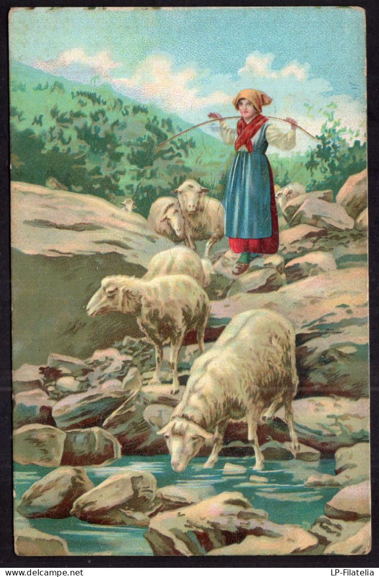Italy - Painting - Woman Herding Sheep In The River - Vrouwen