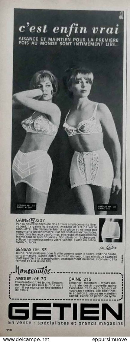 Publicité Papier  LINGERIE GETIEN Mai 1964 FAC 992 - Advertising