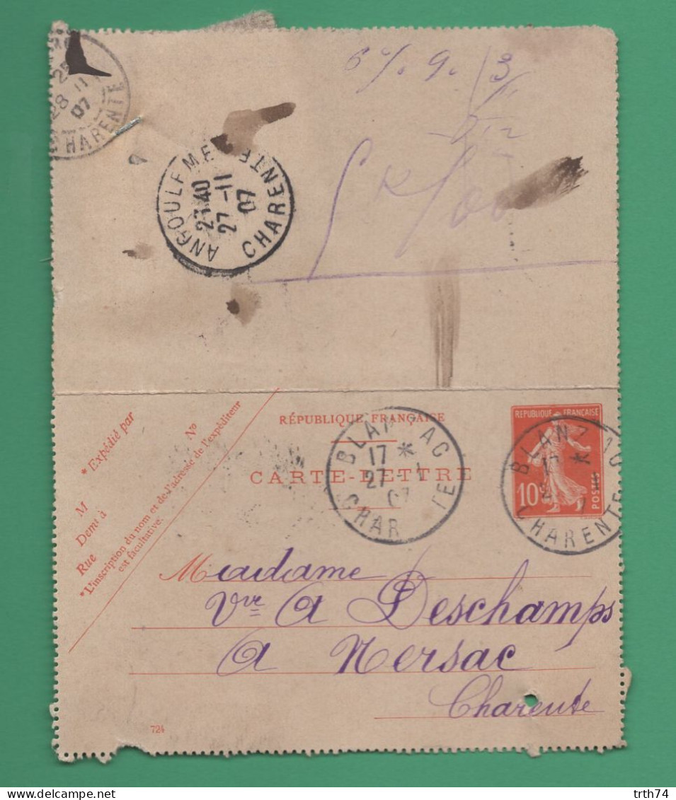 16 Blanzac Carte Lettre Avec échantillon De Tissus ( Laine Ou Feutre Pour Chaussons, Chaussures  ) Du 27 11 1907 - Kleidung & Textil