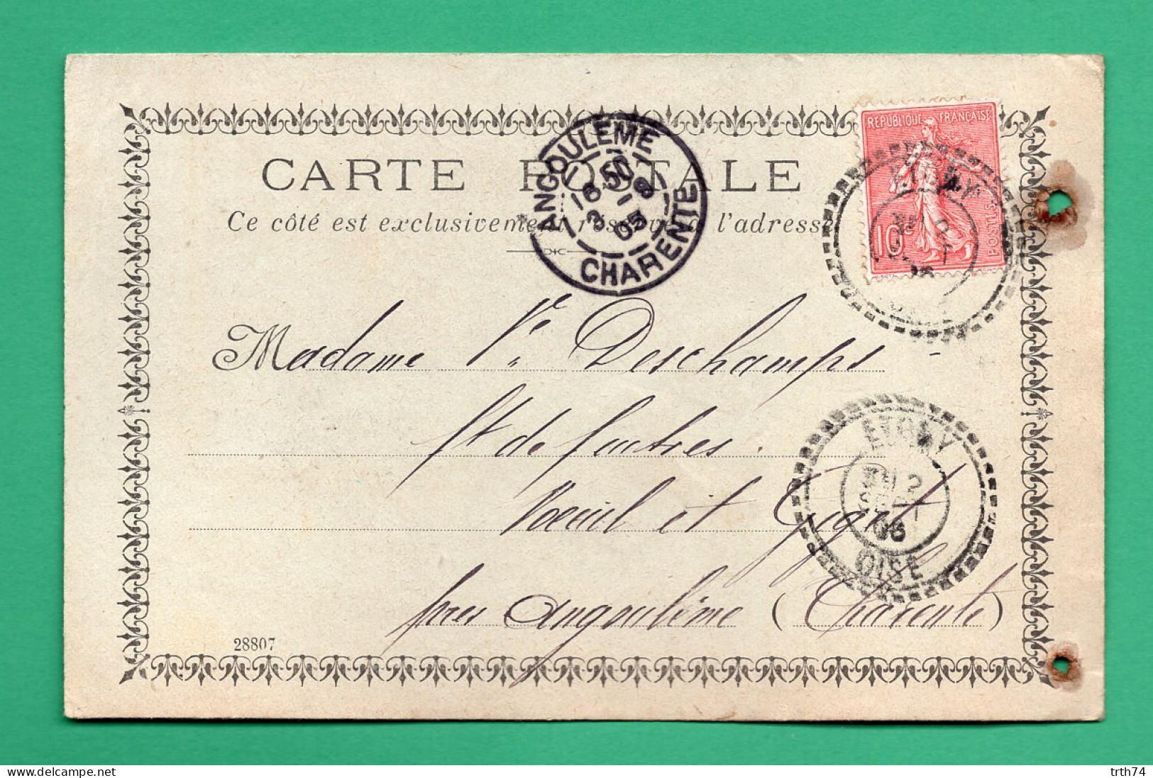 60 Etouy Cachet Perlé 2 Septembre 1905 Sur Carte Postale Cartonnerie Papeterie Chouanard - Handstempels