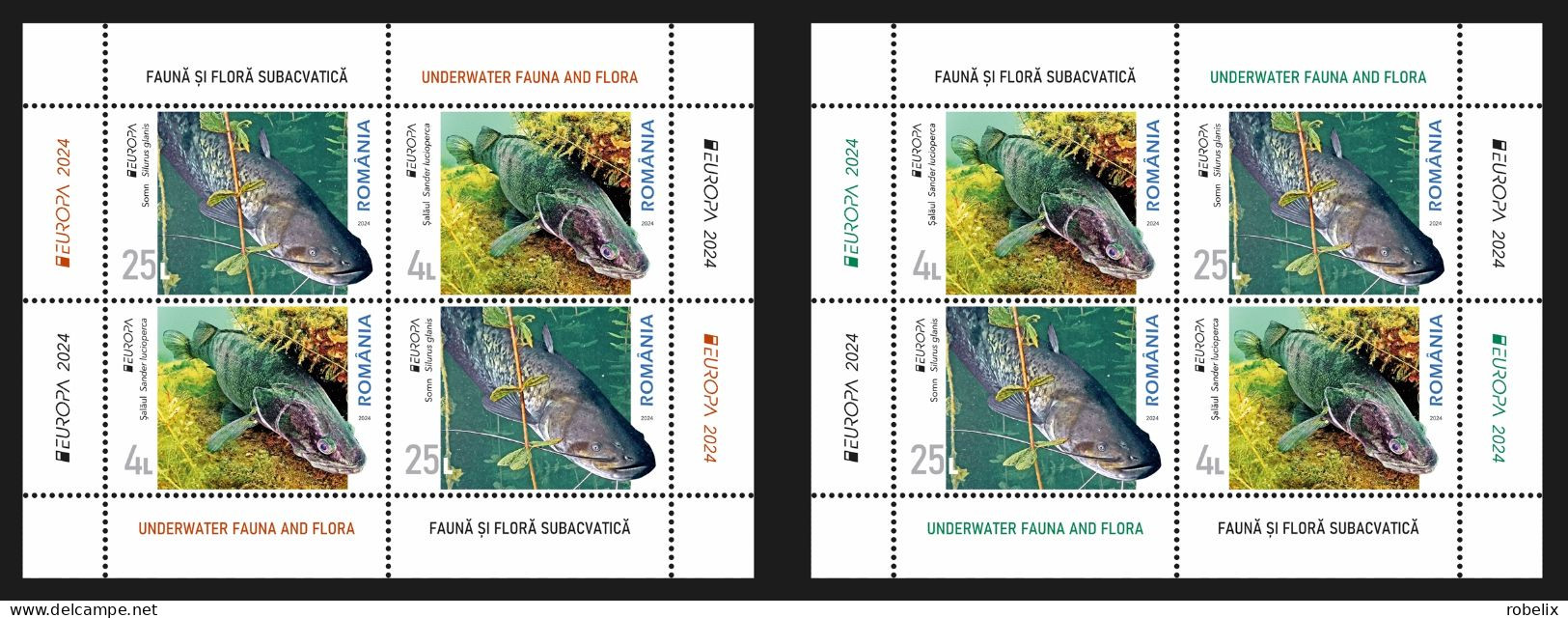 ROMANIA 2024 - Europa CEPT - Underwater Fauna & Flora - FISH - S/S - Block Of 4 Stamps (2 Sets) Type 1+ 2  MNH** - 2024
