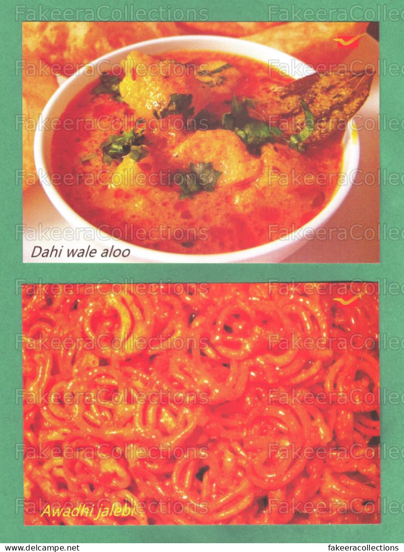 INDIA 2023 Inde Indien - INDIAN CUISINES Picture Post Card - Dahi Wale Aloo & Awadhi Jalebi - Postcards, Food - Recepten (kook)