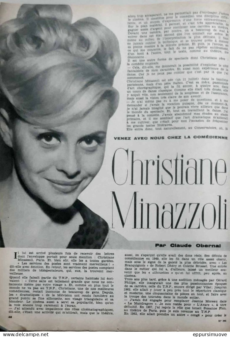 Article Papier 2 Pages CHRISTIANE MINAZZOLI Mai 1964 FAC 994 - Zonder Classificatie