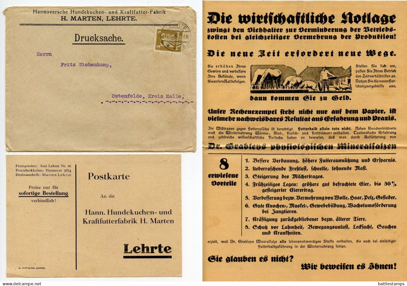 Germany 1926 Cover W/ Advertisements; Lehrte - Hannoversche Hundekuchen- Und Kraftfutter-Fabrik; 3pf. German Eagle - Lettres & Documents