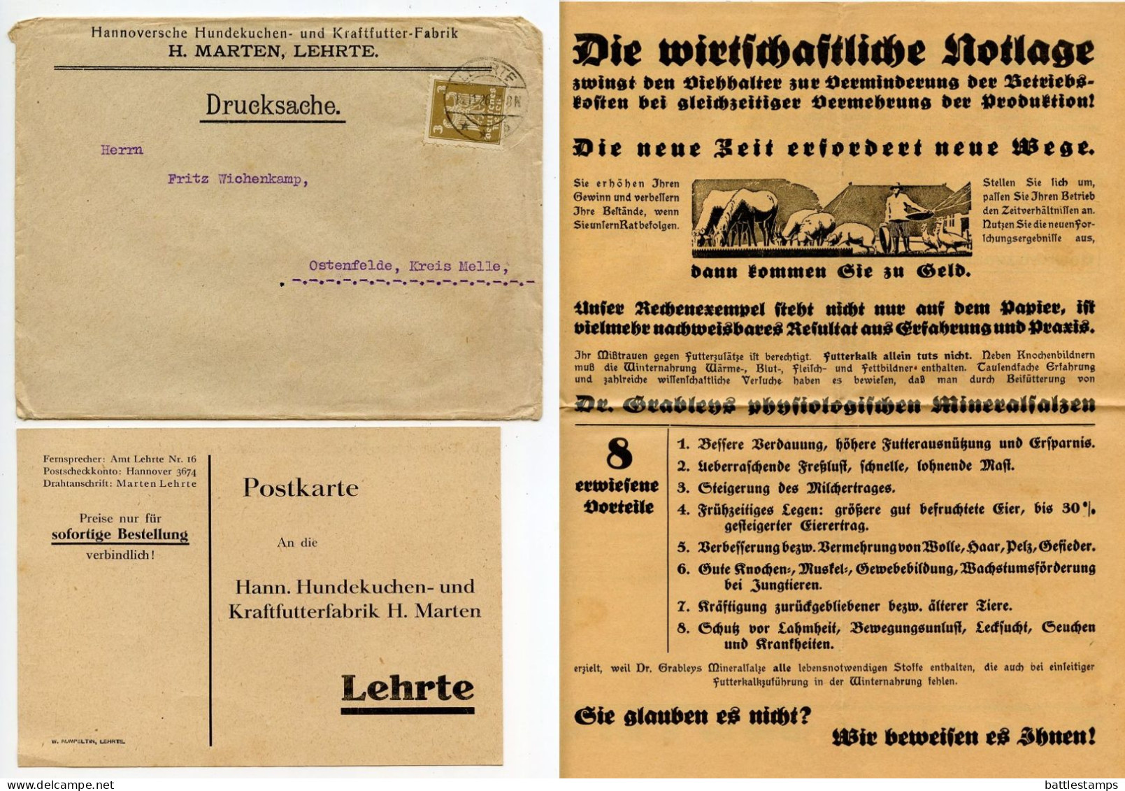 Germany 1926 Cover W/ Advertisements; Lehrte - Hannoversche Hundekuchen- Und Kraftfutter-Fabrik; 3pf. German Eagle - Covers & Documents