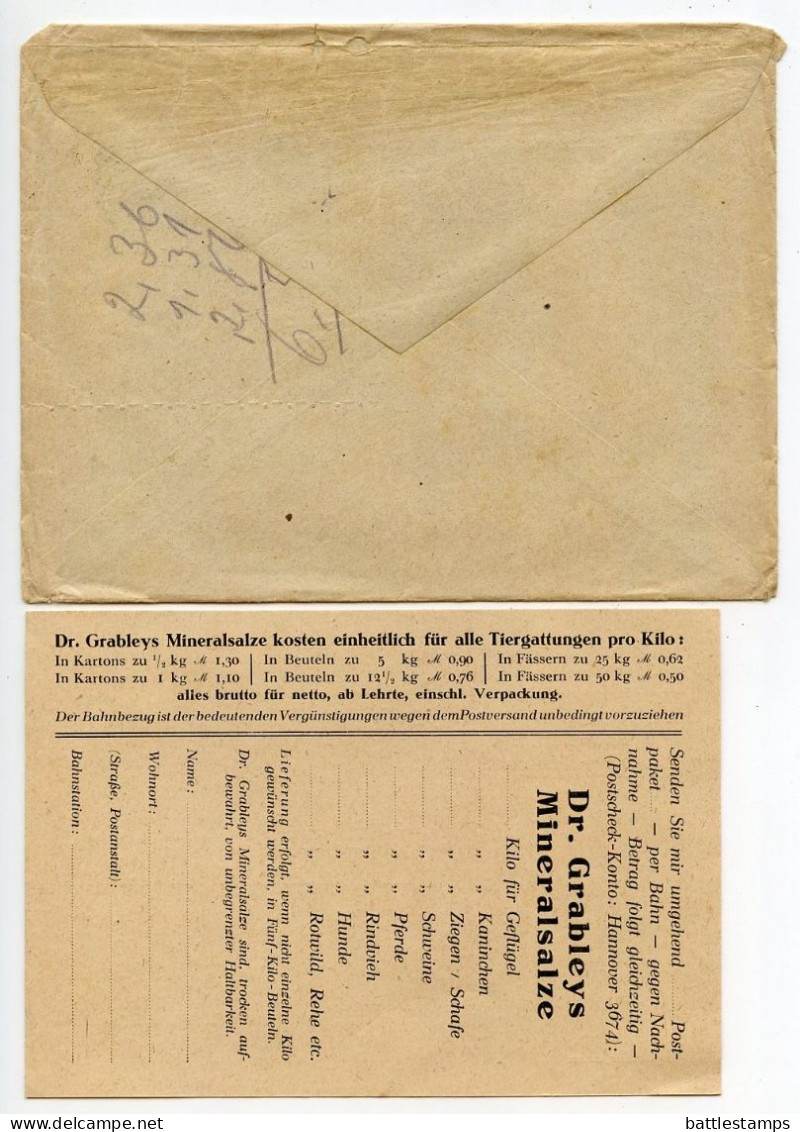 Germany 1926 Cover W/ Advertisements; Lehrte - Hannoversche Hundekuchen- Und Kraftfutter-Fabrik; 3pf. German Eagle - Cartas & Documentos