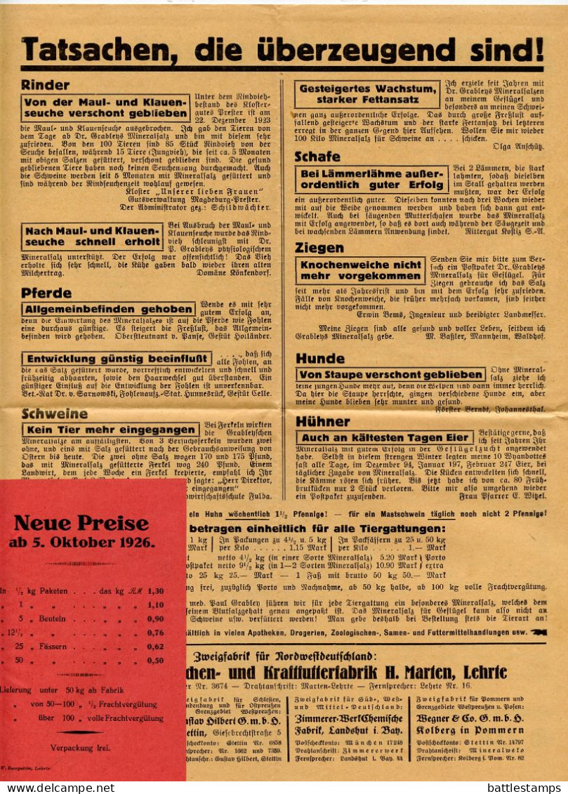 Germany 1926 Cover w/ Advertisements; Lehrte - Hannoversche Hundekuchen- und Kraftfutter-Fabrik; 3pf. German Eagle