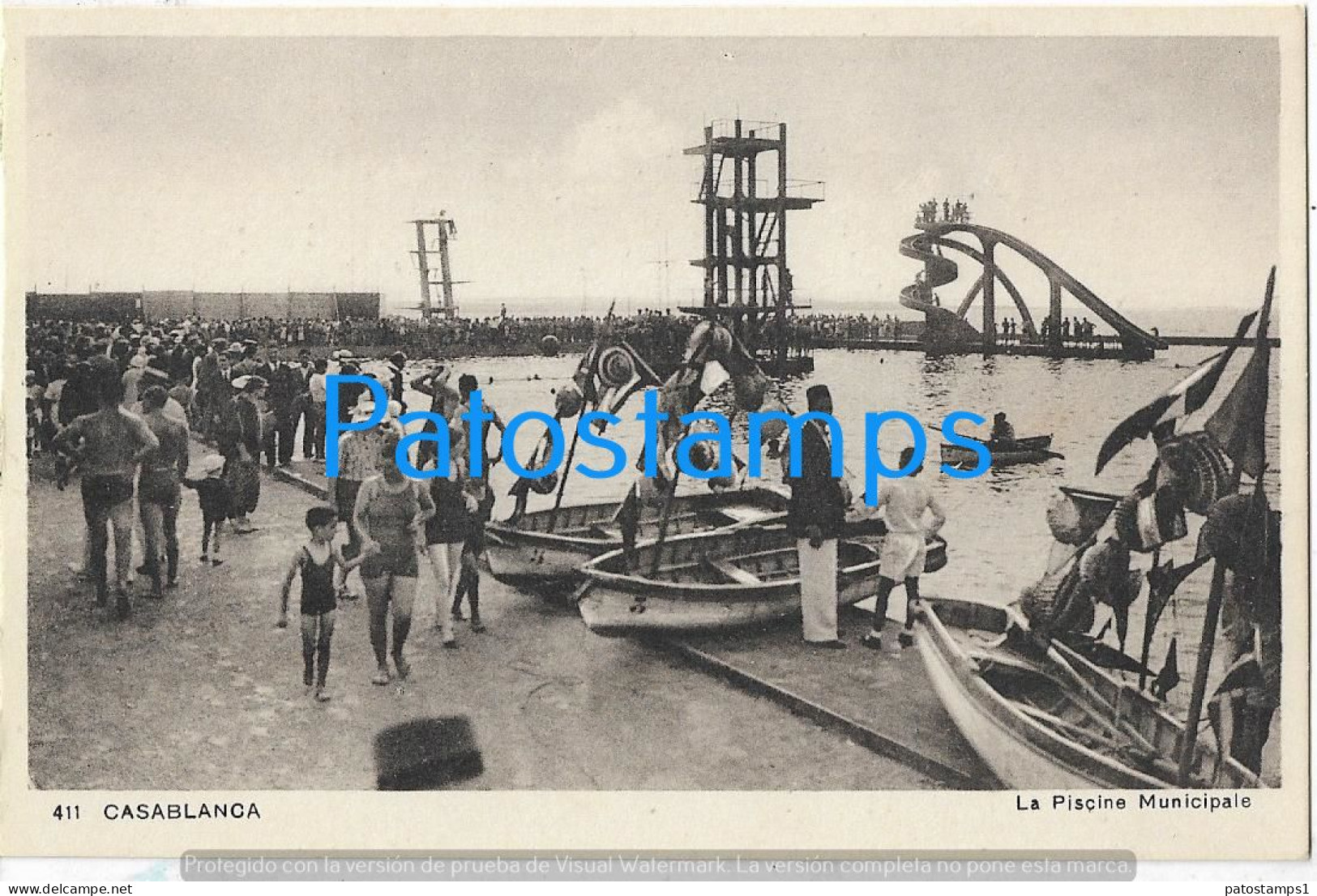 227971 AFRICA CASABLANCA MOROCCO MUNICIPAL POOL & BOAT POSTAL POSTCARD - Unclassified