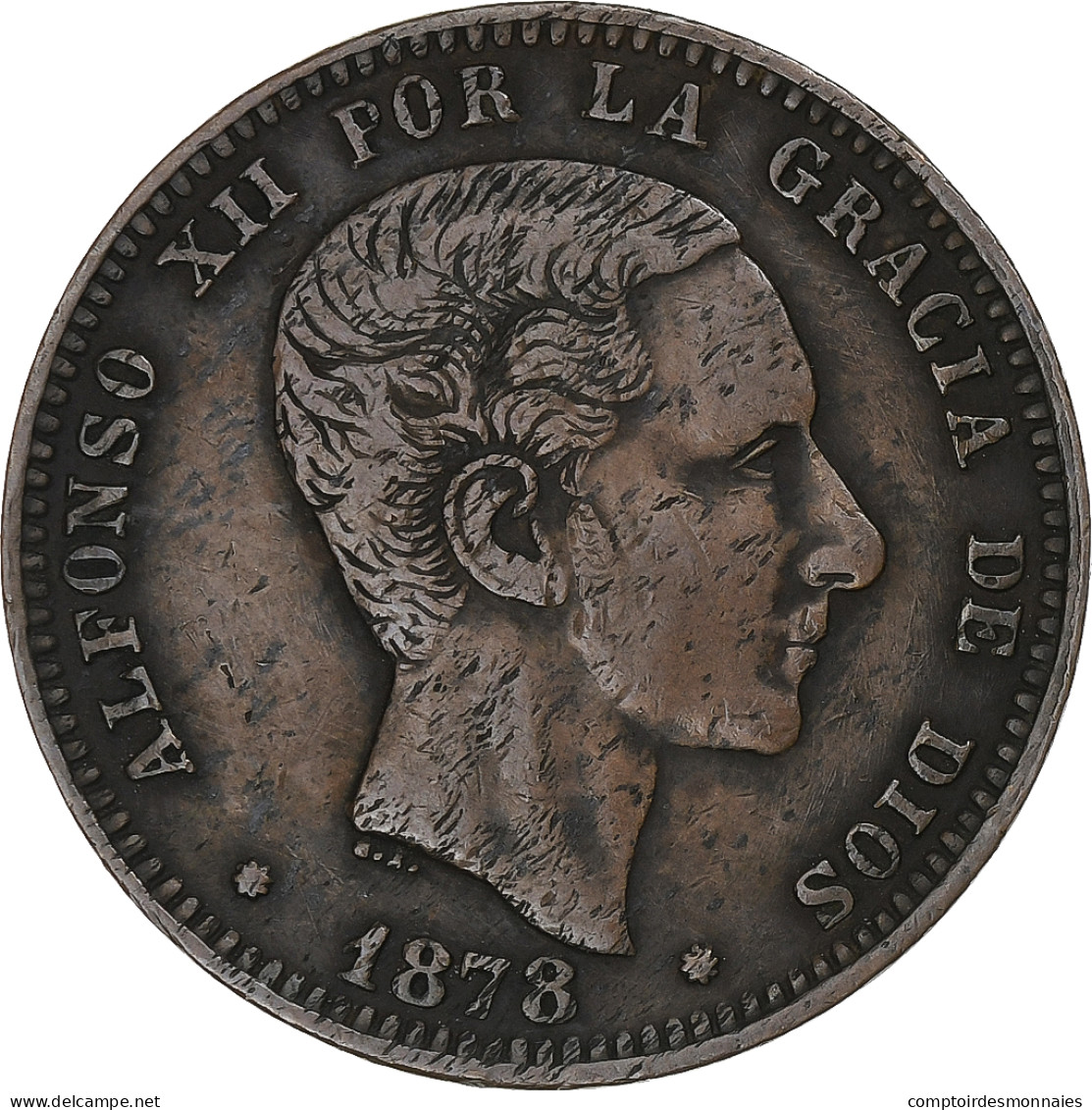 Espagne, Alfonso XII, 10 Centimos, 1878, Barcelona, Cuivre, TTB, KM:675 - Eerste Muntslagen