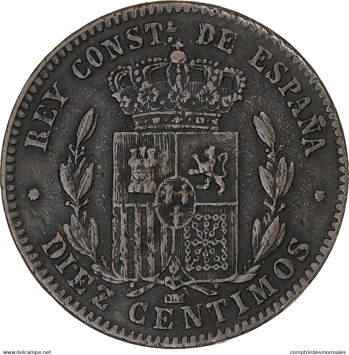 Espagne, Alfonso XII, 10 Centimos, 1878, Barcelona, Cuivre, TTB, KM:675 - Primi Conii