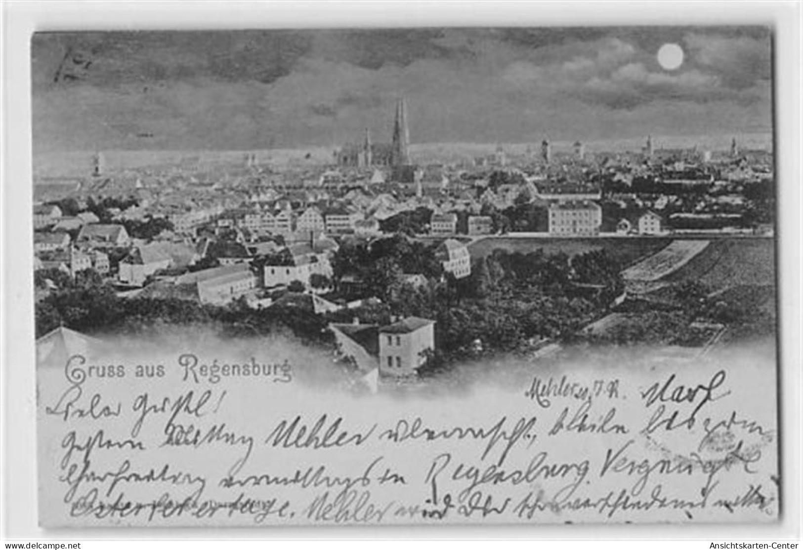 39126106 - Mondscheinkarte Regensburg. Dom Gelaufen. Leichte Stempelspuren, Sonst Gut Erhalten - Regensburg