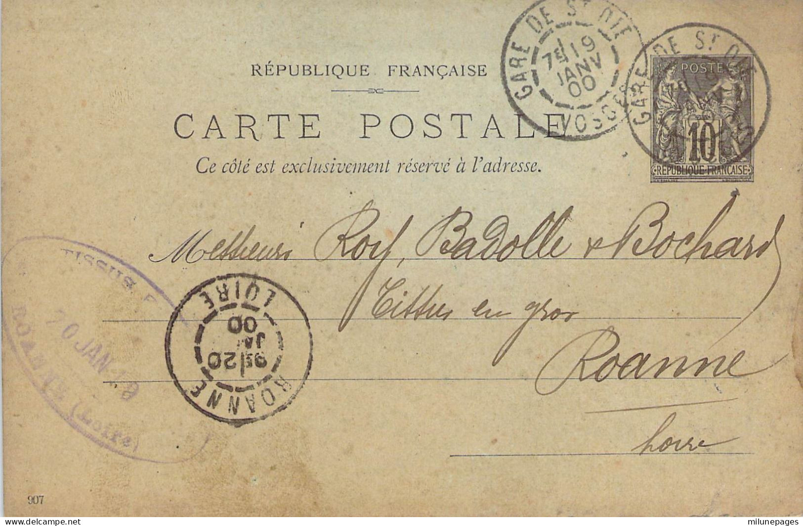 Entier Postal 10 Cent. Sage Repiquage A.Steib & Cie à Saint-Dié Vosges Janvier 1900 - AK Mit Aufdruck (vor 1995)